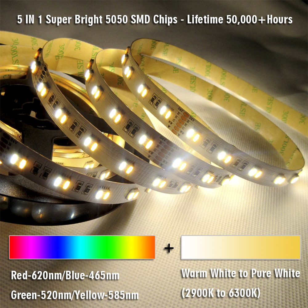 RGBCCT 5050 5in1 LED Multi Color Lights - 12mm 12V/24V LED Light Strip - 84LEDs/m